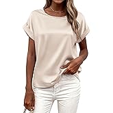 BTFBM Womens Summer Tops Satin Blouses Dressy Casual Crewneck Short Sleeve Shirts 2026 Spring Work Business Outfits