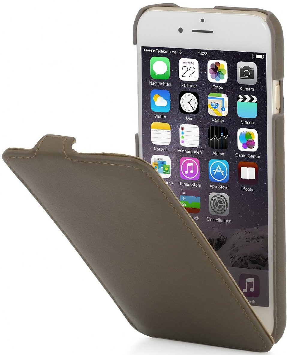 StilGut Slim Vertical Leather Case Compatible with iPhone 6 Plus 5.5" & iPhone 6s Plus 5.5", Sepia Brown Nappa