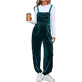 Simplee Womens Velvet Overalls Dressy Casual Loose Fit Sleeveless Adjustable Straps Bib Overall Jumpsuit Fall Outfits