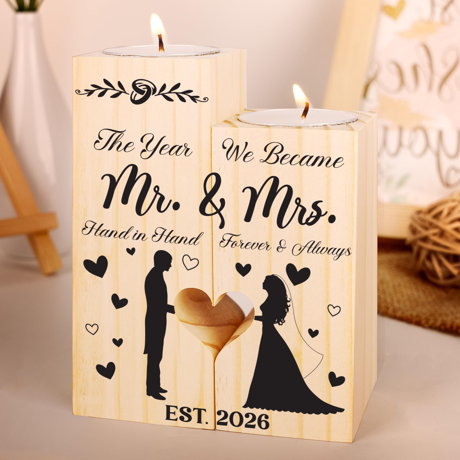 Wedding Gifts for Couple, 2026 Wedding Gifts for Bride and Groom, Heart Shaped Candlestick, Gift for Wife Husband, Mr and Mrs Presents, Idea Gift Candle Holder