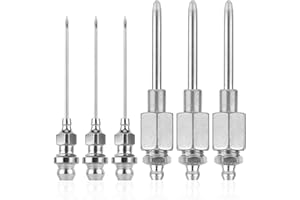 NQEUEPN 6pcs Grease Gun Needle Nozzle Kit, 3 Grease Needle Dispensers & 3 Grease Injector Needles Stainless Steel Grease Gun Tip Adapter Fitting Tool Accessory for Injecting Narrow Space & Deep Hole Metal