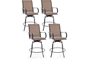 PASBAS Patio Swivel Bar Stools Set of 4，All-Weather Outdoor High Bistro Stools with Textilene Fabric for Outside, Beach, Lawn, Poolside and Garden (Black/Brown)