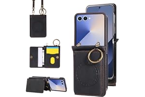 Asuwish Compatible with Samsung Galaxy Z Flip 7 5G Wallet Case and Crossbody Shoulder Strap Ring Buckle Stand Card Holder Mag