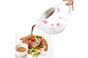 RAISLY Ceramic Gravy Boat, 11oz/300ml Cute Cat Sauce Jug with Smooth Handle - Perfect for Salad Dressing, Broth, Cream, Milk - Unique Artwork for Your Kitchen