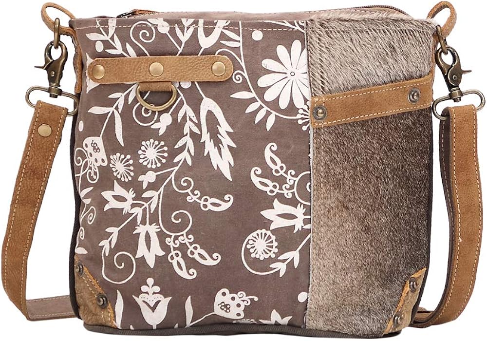Myra Bag Linaria Upcycled Canvas & Cowhide Shoulder Bag S1505 Amazon