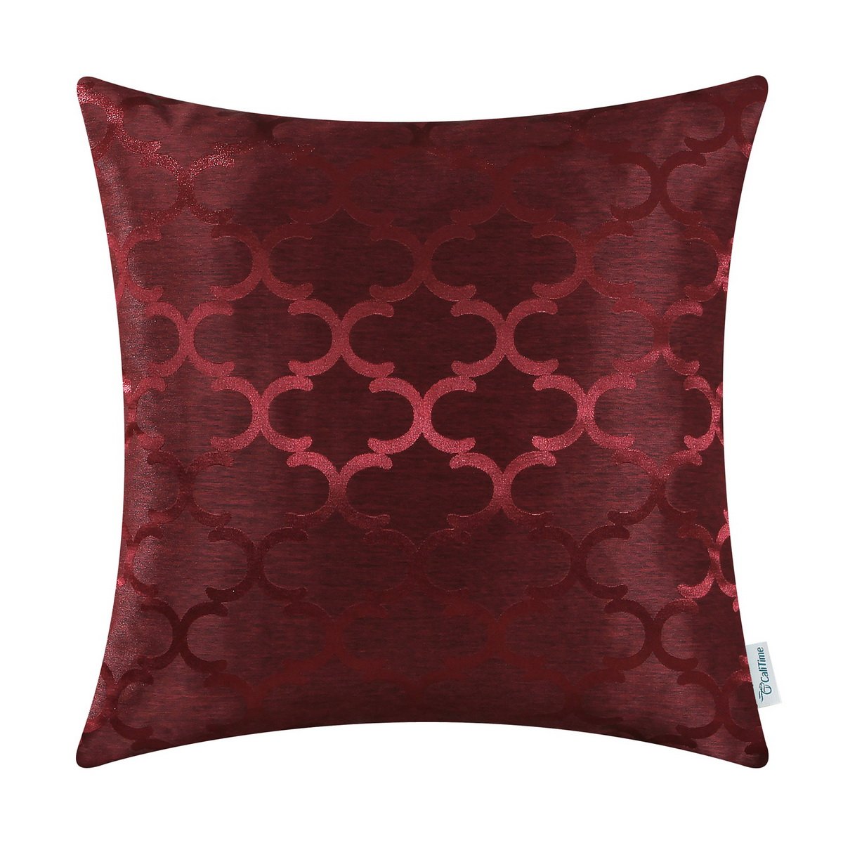 Calitime Cushion Cover Throw Pillows Case, Jacquard Quarterfoil Geometric Damask Accent, Two Sides, 18 by 18 Inches, Burgundy