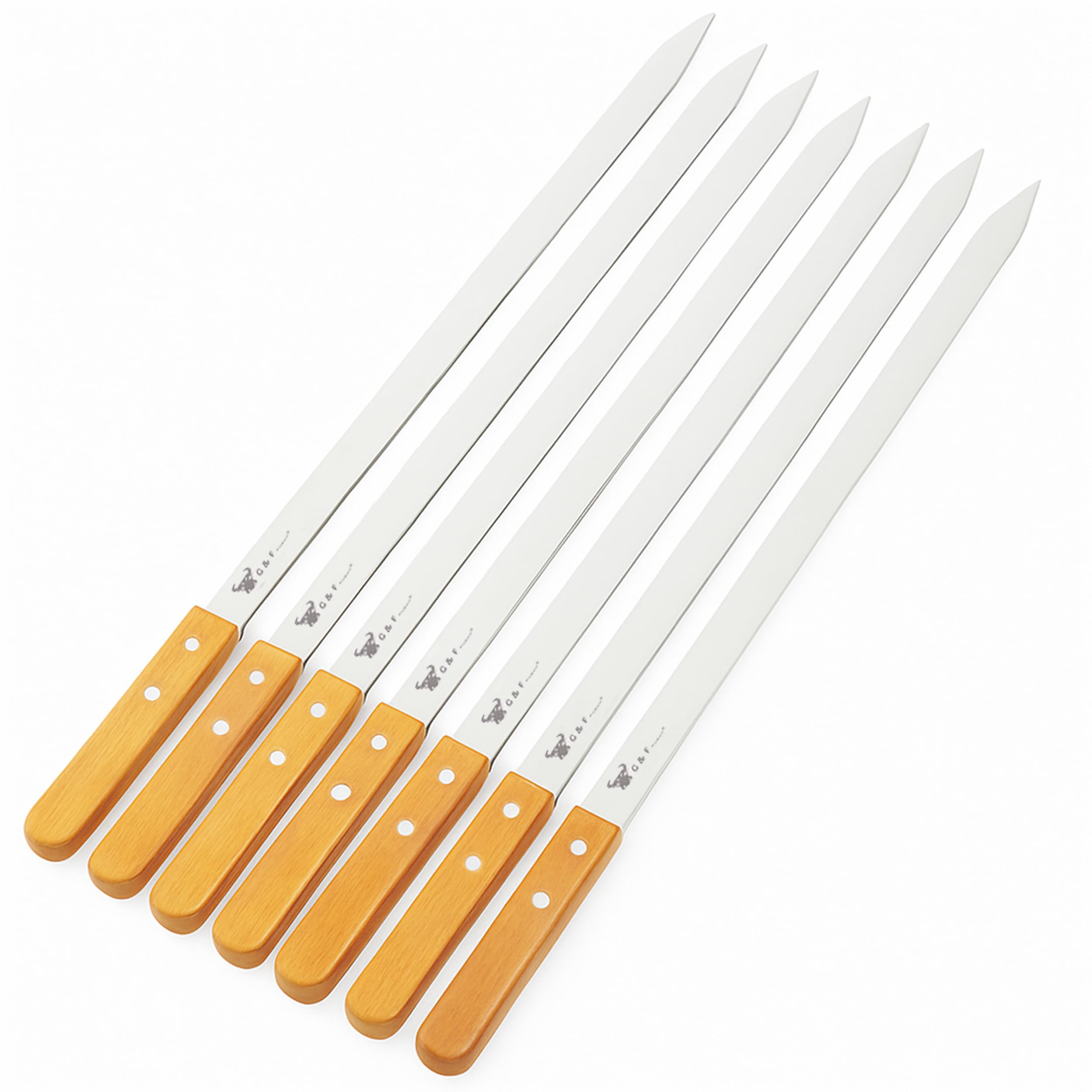 Photo 1 of ***(HEAVILY USED/ MINOR DAMAGE)***G & F Products BBQ Skewers, 23" x 5/8" Stainless Steel Flat Metal Skewers with Wooden Handles, Heavy-Duty 8-Piece Set with Camouflage Carry Bag for Grilling Meat, Vegetables, and Outdoor Cooking