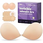 Invisible Strapless Sticky Bra Push up for Women, Ultra Adhesive Bra for Backless Dress, Cleavage Bra Lift with Pasties Kit (A Cup, Beige)