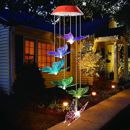 Amazon Com Mosteck Wind Chimes Outdoor Solar Butterfly Wind