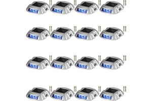 Happybuy 16-Pack Solar Driveway Lights - Bright Blue With Screw, Outdoor Waterproof Wireless Dock Lights, 6 LEDs for Path Warning, Garden, Walkway, Sidewalk, Steps