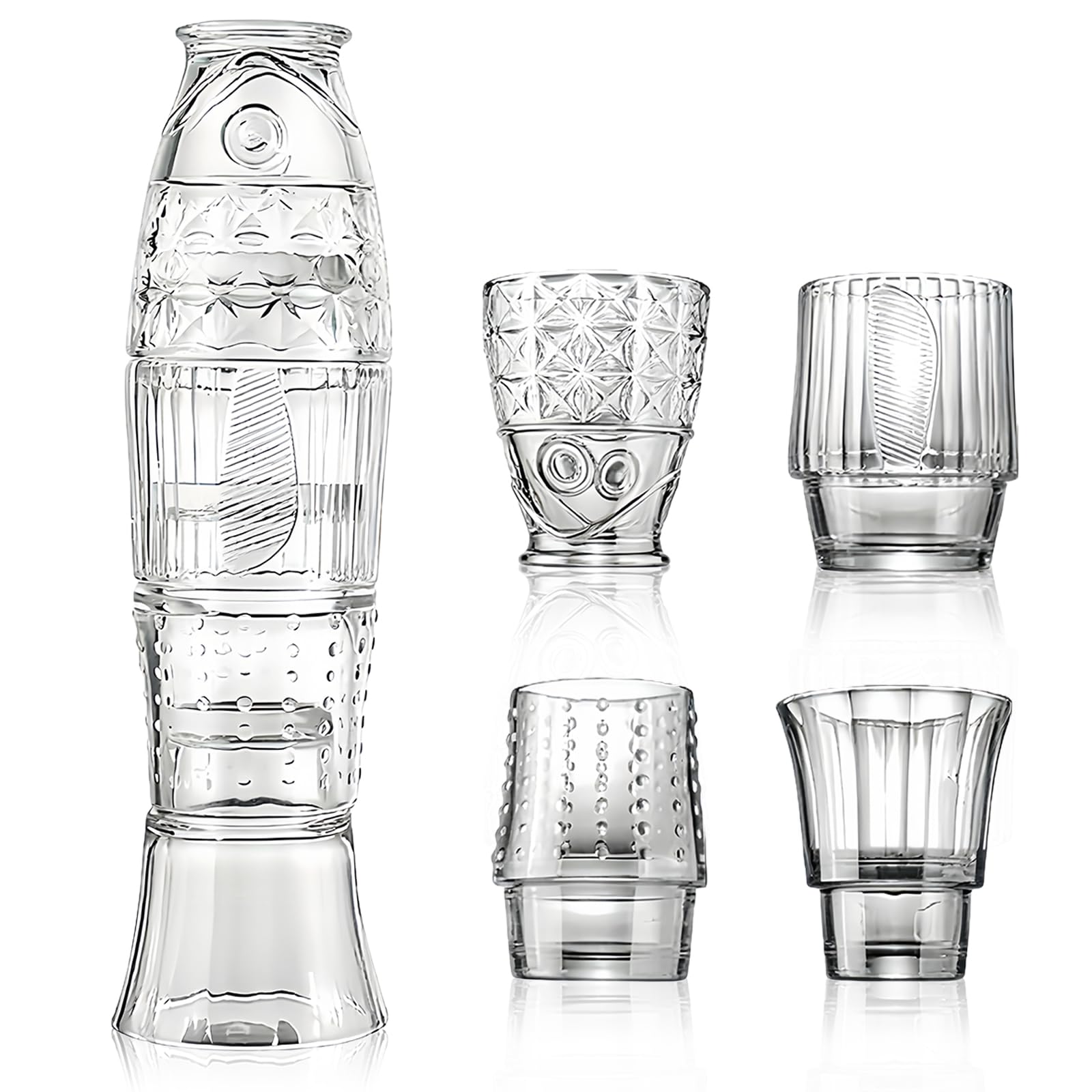 MEETOZ Glass Tumbler Beer Glass Set of 4, Stackable Fish Shaped Glass Cup, for Soda, Juice, Milk, Coke, Beer, Spirits