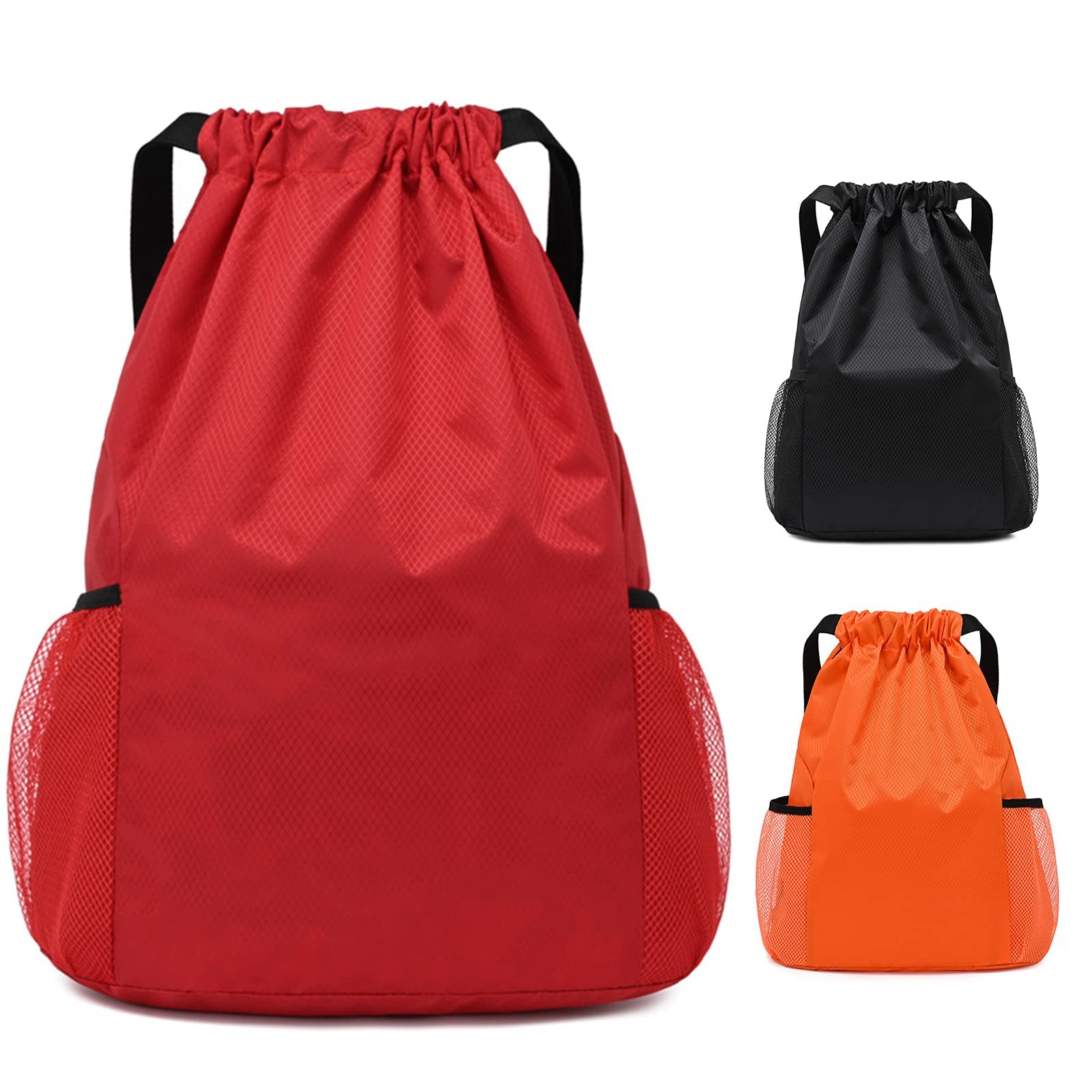 Grantop Drawstring Waterproof Bags, String Swim PE Bag, Oxford fabric Backpack Bags for men and women, for Sports School Beach Holidays Swimming Travel (Red, L)