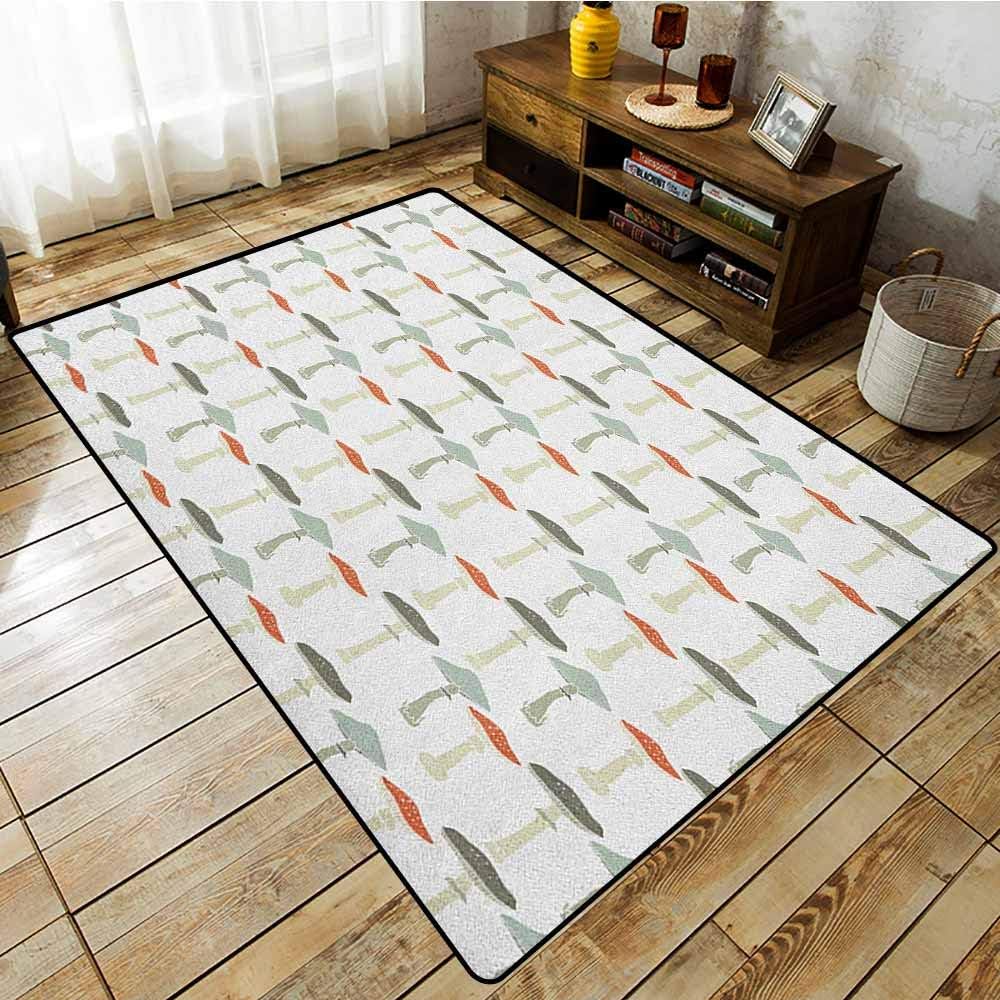 Collection Area Rug，Mushroom，Pattern with Pale Colored Boletus Porcini Amanita Toadstools Retro