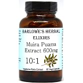 Barlowe's Herbal Elixirs Muira Puama 10:1 Extract | 600mg Per Capsule | Traditional Male Vitality Supplement | 60 Vegan Capsules | Stearate-Free, Non-GMO, Packaged in Glass Bottle