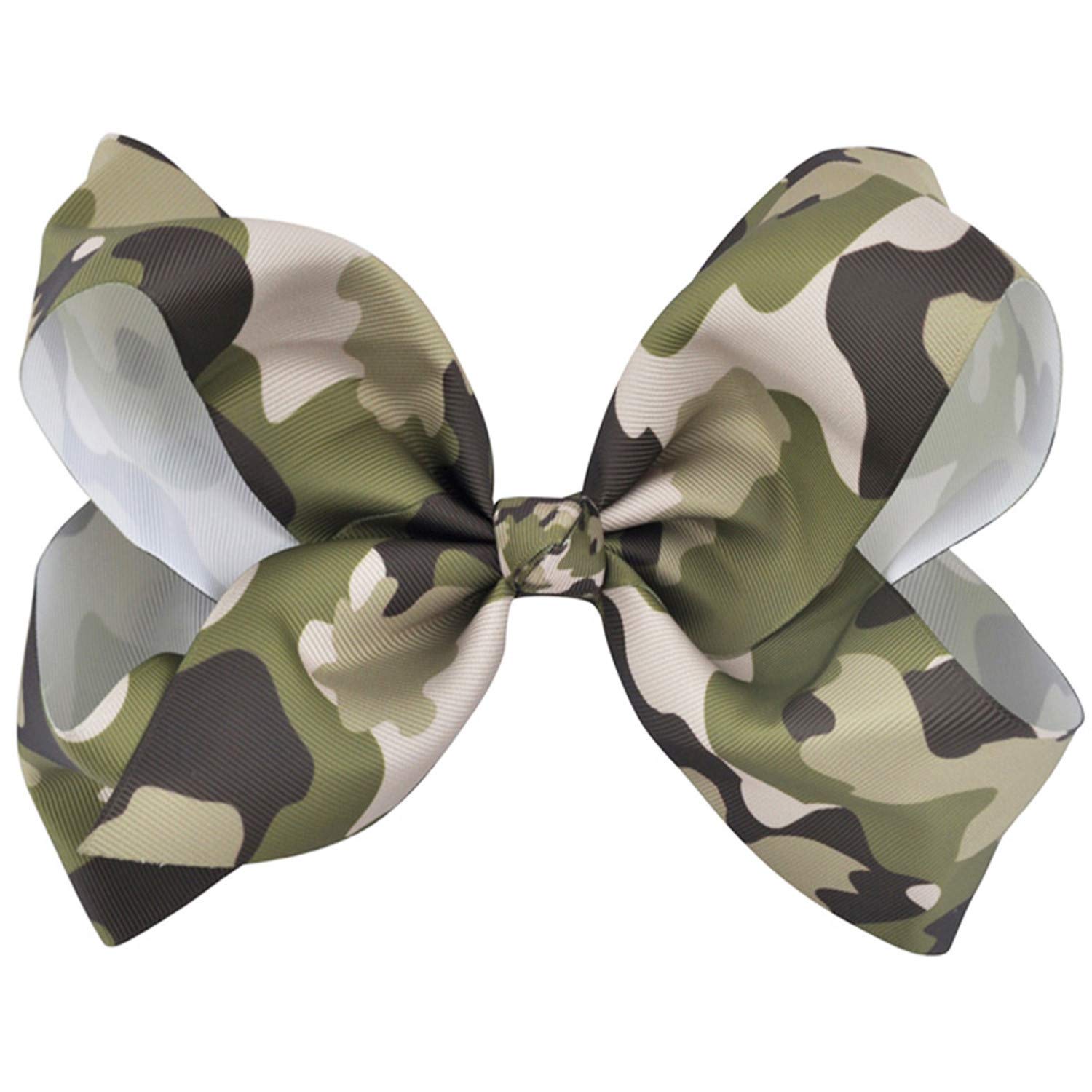 Cyose 8 Inch Large Hair Bow Women Hair Clip Print Camouflage Watermelon Rainbow Grosgrain Ribbon Bow Clips Girls Camouflage