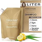 Terra Pure Spa Collection 1 Liter Shampoo Refill Bag For Soap Dispensers | Bulk Toiletries for Vacation Rentals, and Home Bathroom Showers | Green Tea Lemongrass | Single