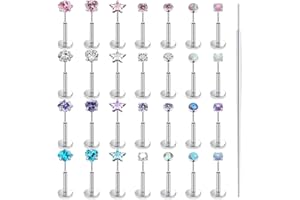 Lsnevsie 20G 18G 16G Threadless Nose Rings Studs Flat Back Earrings Surgical Stainless Steel Opal Nose Rings Stud Tragus Helix Conch Cartilage Earrings Piercing Jewelry For Women Men Hypoallergenic