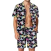 Arssm Mens 2 Pieces Vintage Shirts and Shorts Set 80s 90s Outfit Button Down Beach Suit Quick Dry for Vintage Halloween Party