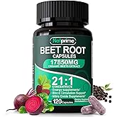 Natprime Beet Root Capsules - Organic Beetroot 17850mg 21:1 Concentrate Beets for Nitric Oxide, Healthy Blood Pressure & Energy Supplements - Non-GMO Red Beets Extract Gluten-Free 120 Caps 60-Day