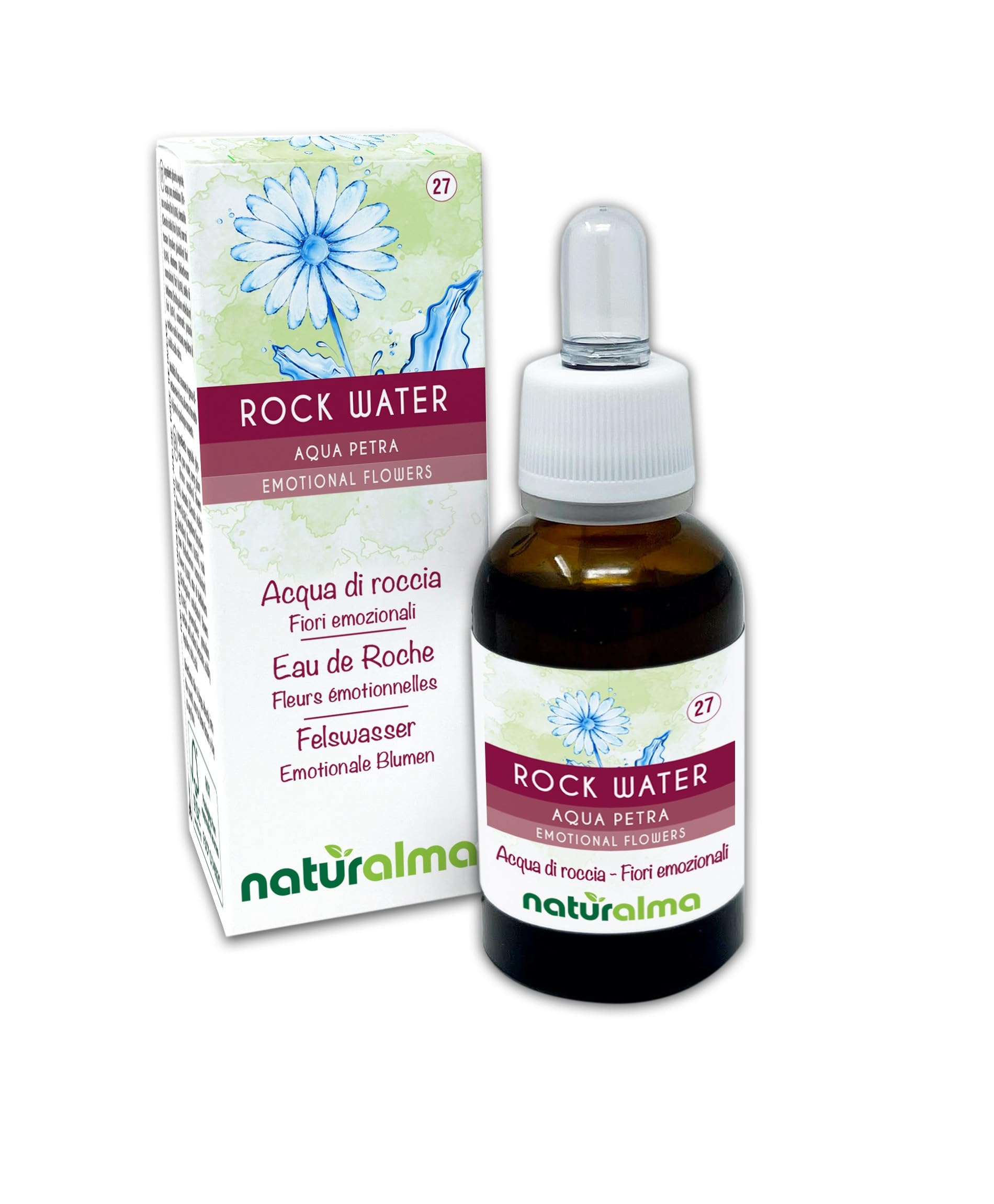 Rock Water (Aqua Petra) Naturalma Emotional Flowers or Bach Flowers - Drops 30 ml - Alcohol-Free Liquid Extract - Flower essences - Vegan and Without Alcohol