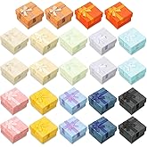 Sureio 24 Pack Jewelry Gift Boxes Jewelry Box Gift Cases Cotton Filled Cardboard Paper Box Bracelets Bangle Necklace Gift Case with Ribbon Bow for Birthday Wedding 12 Colors, 1.6 x 1.6 Inches