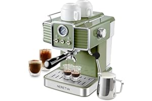 Neretva Espresso Coffee Machine 15 Bar Espresso Maker with Milk Frother Steam Wand Cappuccino, Latte for Home Barista, 1.6L Removable Water Tank
