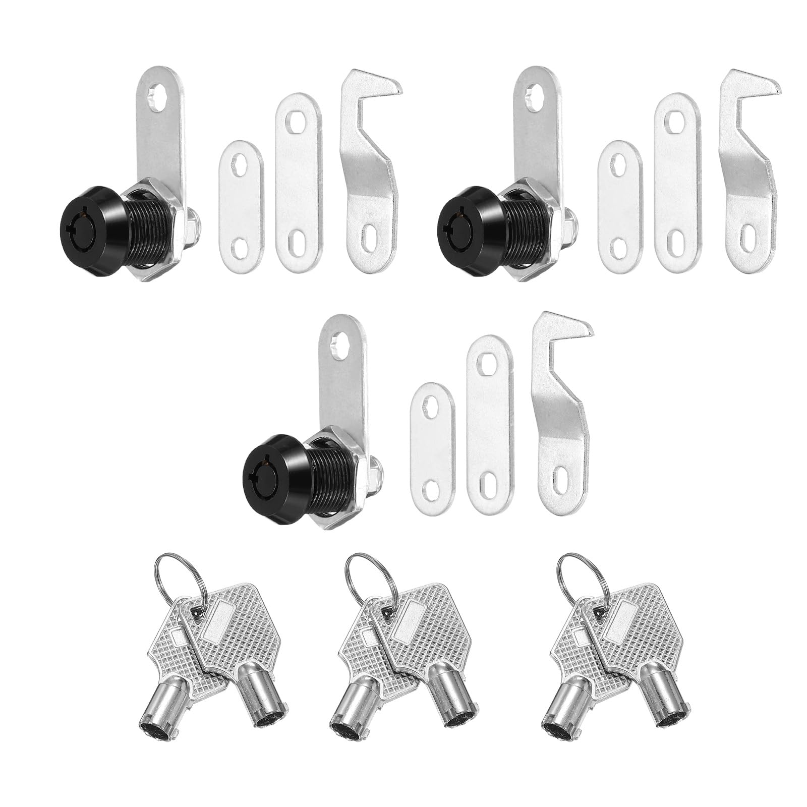 PATIKIL 5/8 Inch Black Cabinet Locks with Silver Keys, 3 Pack Zinc Alloy Cam Lock Cylinder RV Lock Set Keyed Alike for Cabinet RV Drawer Storage Door Tool Box