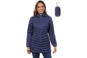 ROYAL MATRIX Women's Packable Puffer Jacket - Lightweight Winter Warm Long Quilted Puffer Coat with Detachable Hood
