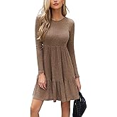 CUPSHE Fall Dress for Women 2025 Casual Round Neck Long Sleeve Knit Ruffled Fitted A Line Mini Spring Sweater Dress