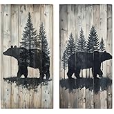 ZLQASD Black Bear Hand Towels Set of 2, Bear Paw Prints Pine Wood Grain Murals Bathroom Kitchen Towels Soft Absorbent Bath Fingertip Decorative Towel for Guest Gym Spa
