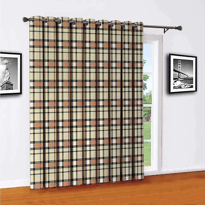 Toopeek Abstract Sliding Door Shades,Patio Curtains,Tartan with Diagonal Bands Lines Authentic