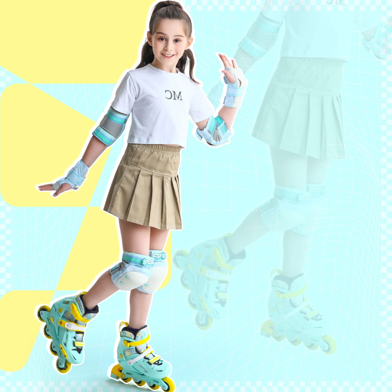 Forzueby Adult/Kids Knee Pads Elbow Pads Wrist Guards 6 in 1 Protective Gear Set for Inline Roller Skating Skateboarding Scooter BMX etc.