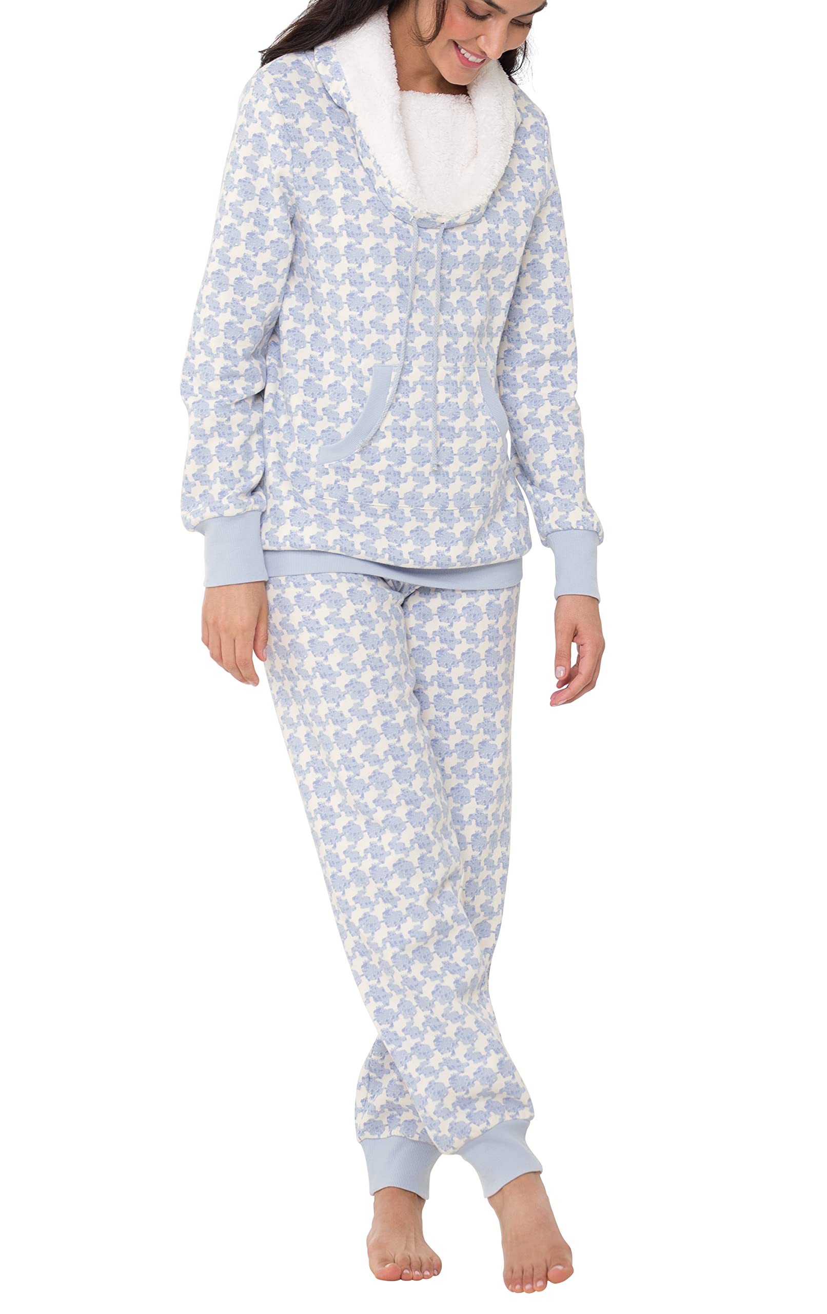 PajamaGram Womens Pajamas Plush Fleece - Warm Pajamas for Women, Blue, 2X, 20-22 Image