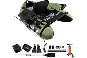 Xproutdoor Fishing Float Tubes, Inflatable Float Tube, Belly Boat Fishing with Adjustable Straps, Storage Pockets, Fish Ruler, Pump, Oar, Rod Holder and Mount, Fins, 350LBS Load Bearing Capacity
