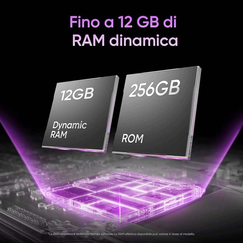Smartphone realme P4 Lite 4G, 4GB+128GB, Display LCD HD 120Hz 6,8", Batteria Titan 6600mAh, Ricarica 15W, Ricarica inversa 6W, IP64, Sistema Next AI, Viola Pulse (Senza caricabatterie)