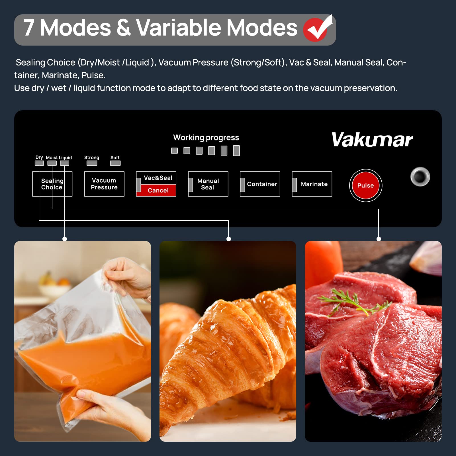 Vakumar Vacuum Sealer Machine 5186 90Kpa Food Vacuum Sealer Machine Preservation Dry/Moist/Liquid Modes & 2PCS Vacuum Seal Food Storage Containers
