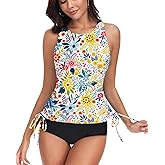WOWENY High Neck Tankini Tops Only bathing suit tops for women Tummy Control swim tops UPF 50+ Swimsuit Top No Bottom