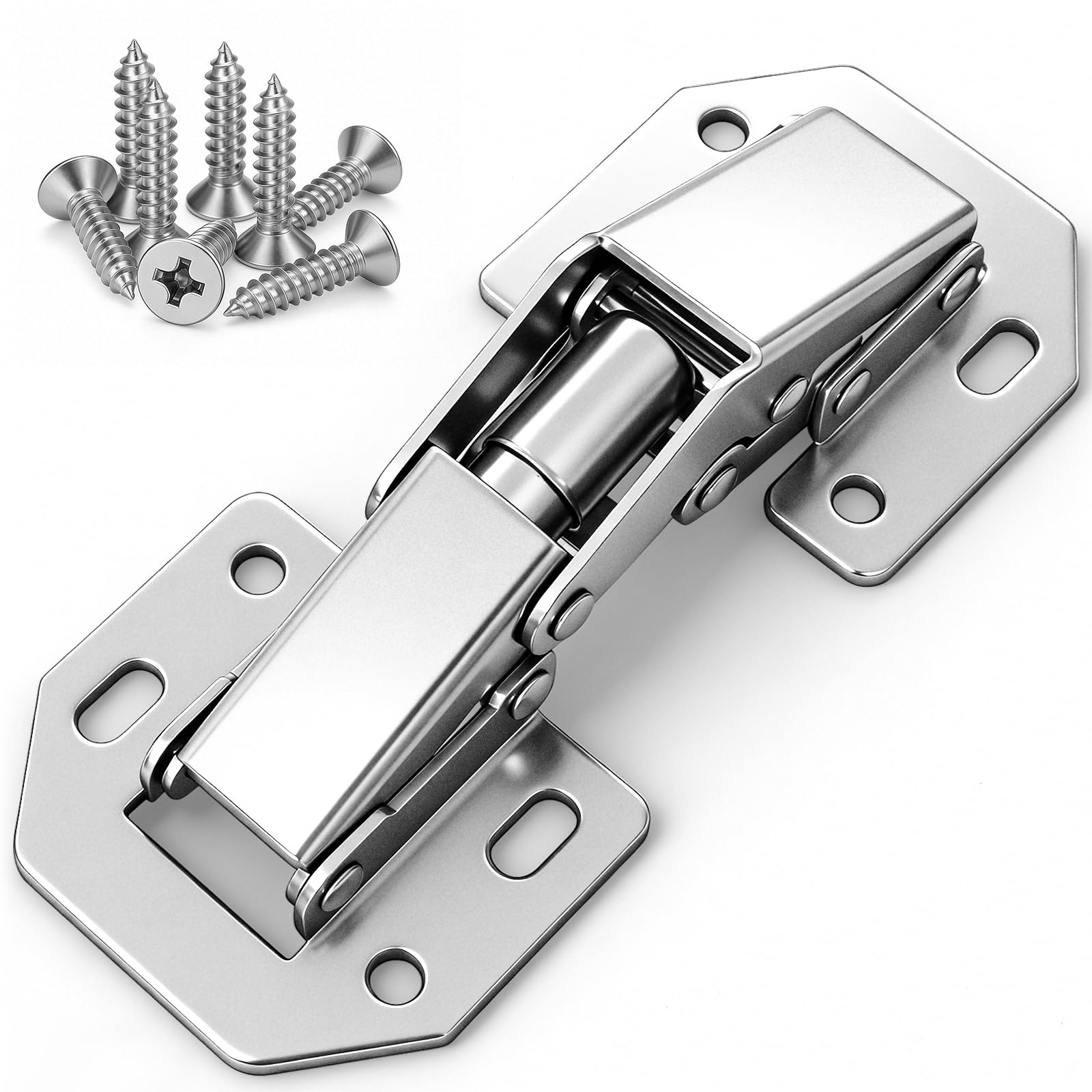 Wandefol 8pcs Kitchen Cabinet Door Hydraulic Hinge Damper Buffer 90 Degrees No Slot Required Soft-Close Stainless Steel Hinge