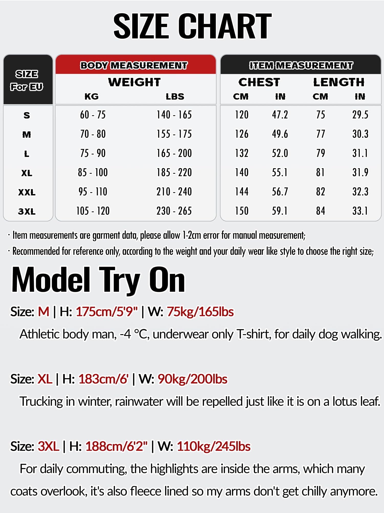 Peakwell Herren Warme Winterjacke Outdoor Winterparka Wasserdichte Daunenjacke Verdickte Arbeitsjacke Winddichte Wanderjacke für Männer, Schwarz, L 2