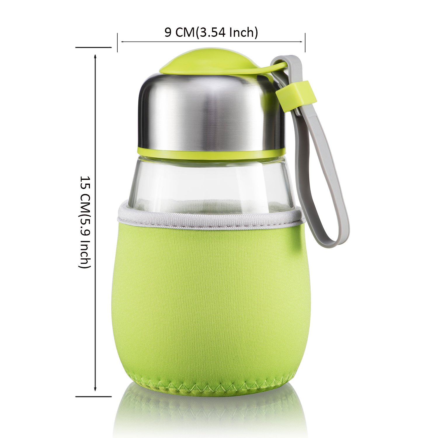 14oz Cute Penguin Borosilicate Glass Student Water Bottle (Green,Pink,Blue） (Pink)