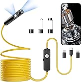 Endoscope with Light, 1920P HD Borescope with 8 Adjustable LED Lights, 16.4FT Semi-Rigid Snake Camera, IP67 Waterproof Inspection Tool for iPhone & Android - Dual Lens (Yellow)