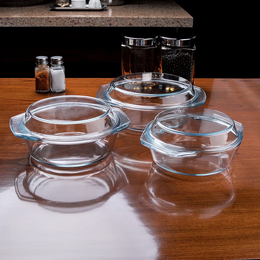 Set of 6 Pieces Round Tempered Glass Casserole Dish with Lids, Glass Casserole Baking Dish Set for Oven, Freezer and Dishwasher Safe - 1QT+1.5QT+1.8QT