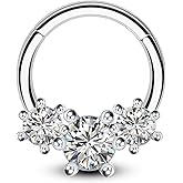 COCHARM Cluster Daith Earrings 16 Gauge Septum Ring 8MM/10MM Daith Piercing Flower Rings Surgical Steel