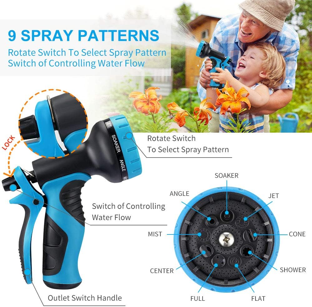EASYHOSE 50ft Expandable Water Garden Hose, Expanding Flexible Hose with Strength Stretch Fabric with Brass Connectors - 9 Way Spray Nozzle +12 Months Warranty : Garden & Outdoor