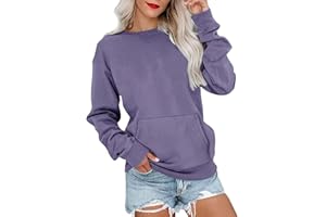 chaktkglok Crew Neck Sweatshirts for Women Casual Basic Pullover Long Sleeve Solid Color Fall Tops Outfits with Pockets 2023