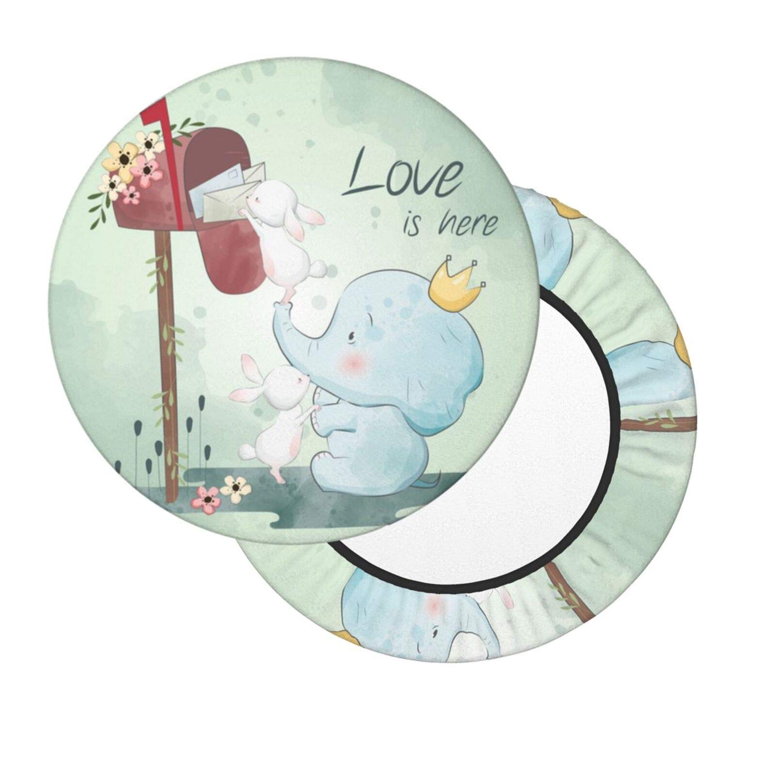 Cartoon Cute Animals Elephant Bar Stool Slipcovers Set of 2, Anti-Slip Padded Washable Elastic Round Chair Cushion Velvet Seat Cover 12 inch