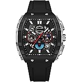 findtime Tonneau Watches for Men Chronograph Date Luminous Wristwatch with White Silicone Strap Analog Quartz Men's Watch Business Casual Dress Designer