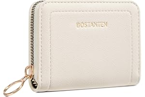 BOSTANTEN Credit Card Holder RFID Leather Small Wallets Woman, Accordion Zipper Card Wallet, Beige