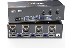 8K@60Hz HDMI Displayport KVM Switch 3 Monitors 3 Computers 4K@144Hz Triple Monitor KVM Switches with USB 3.0 Port,Wired Remot