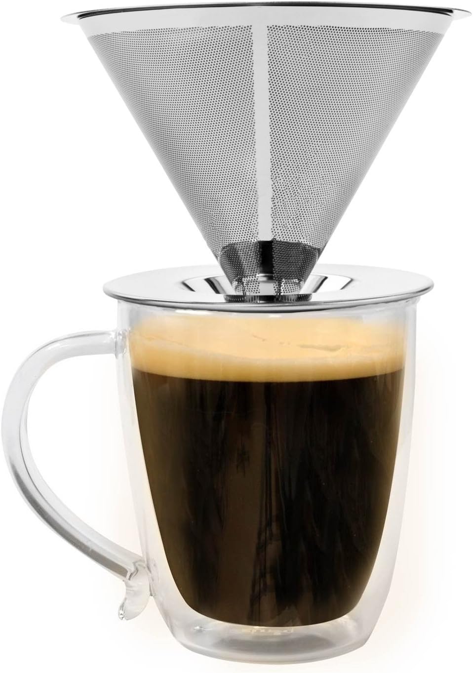 Pour Over Coffee Dripper + Cup Stand, Paperless Filter, Eco-Friendly and Reusable Coffee Maker - Stainless Steel